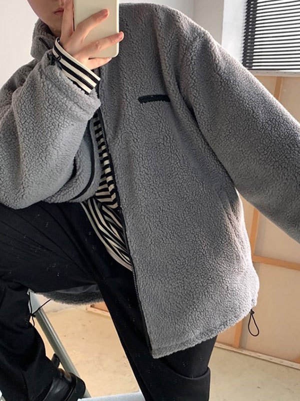 EMMIOL Men's Logo Patched Fleece Coat