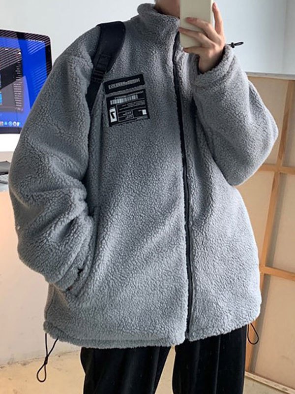 EMMIOL Men's Logo Patched Fleece Coat