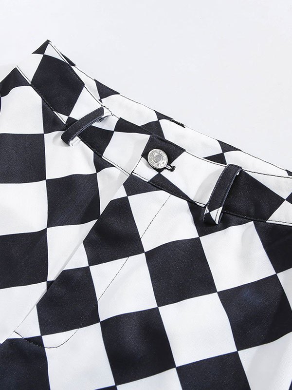 EMMIOL Pantalones acampanados con estampado de cuadros