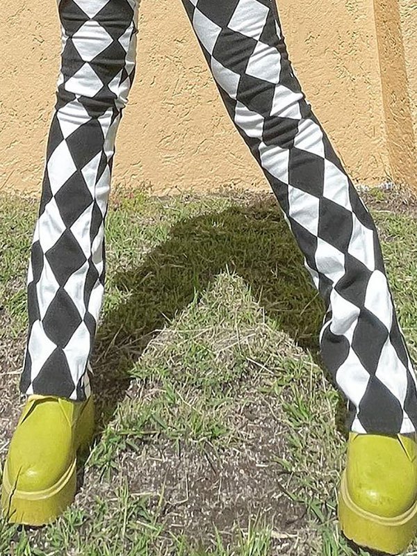 EMMIOL Pantalones acampanados con estampado de cuadros