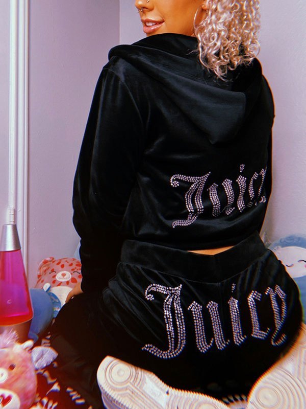 EMMIOL Conjunto de chándal de manga larga de terciopelo con diamantes de imitación