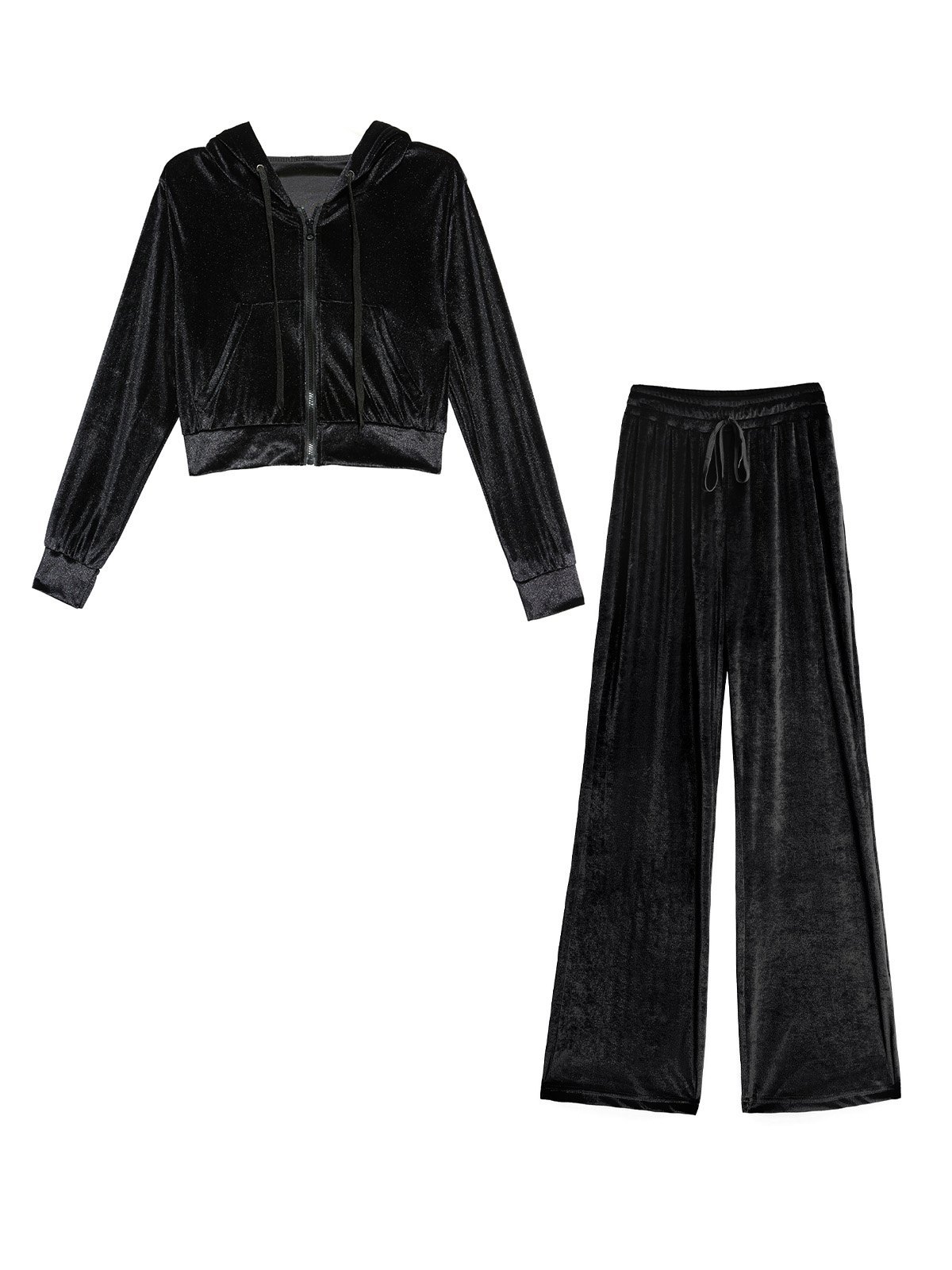 EMMIOL Rhinestone Velvet Long Sleeve Tracksuit Set