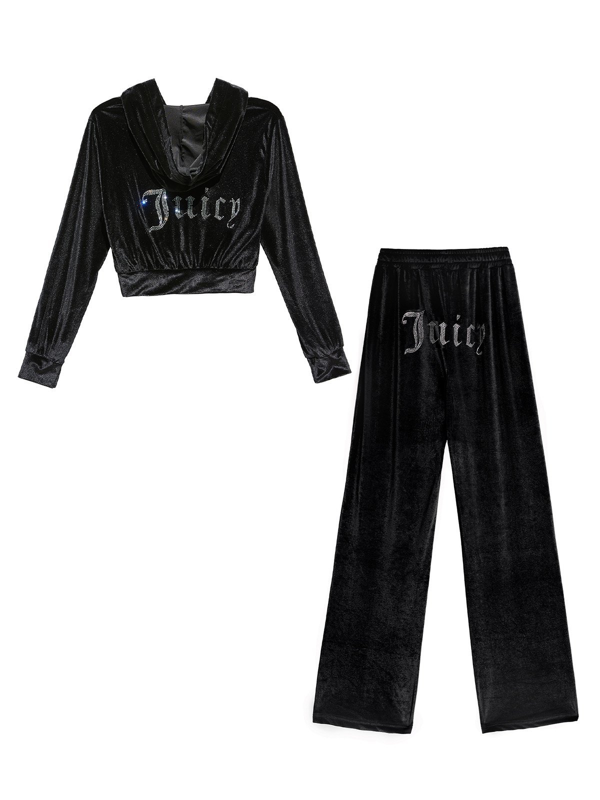 EMMIOL Rhinestone Velvet Long Sleeve Tracksuit Set