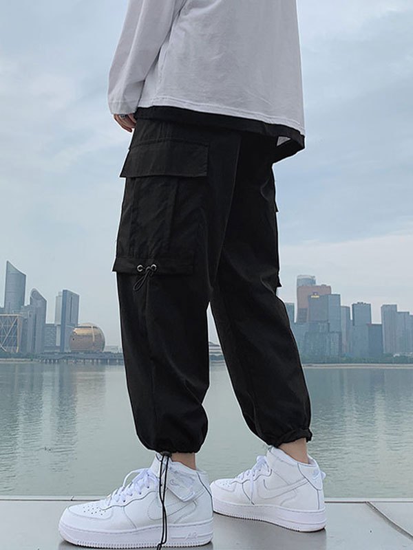Emmiol Free shipping 2023 Men's Drawstring Cargo Pants Black M in Cargo Pants online store. EMMIOL