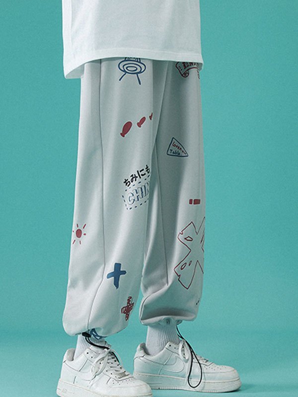 EMMIOL Kurze Jogginghose mit Graffiti-Print für Herren