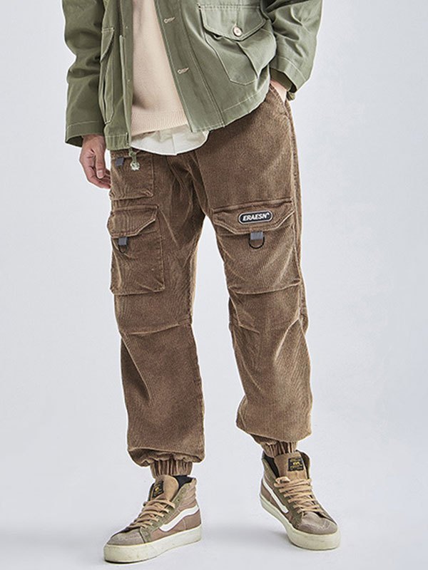 EMMIOL Pantaloni cargo da uomo in velluto a coste con tasche