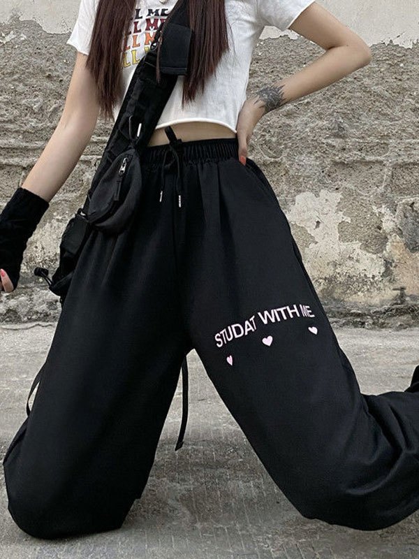 EMMIOL Pantalones joggers holgados con estampado de corazones