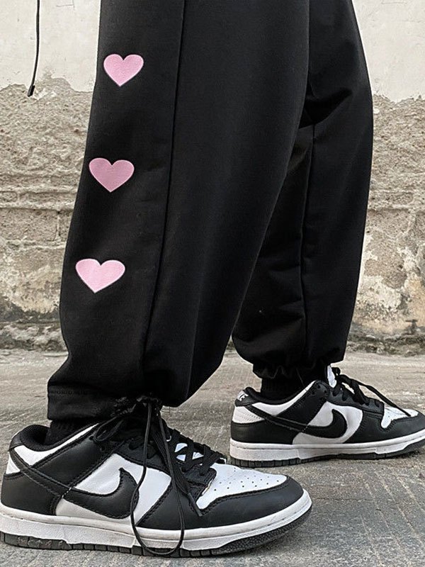 EMMIOL Pantalones joggers holgados con estampado de corazones
