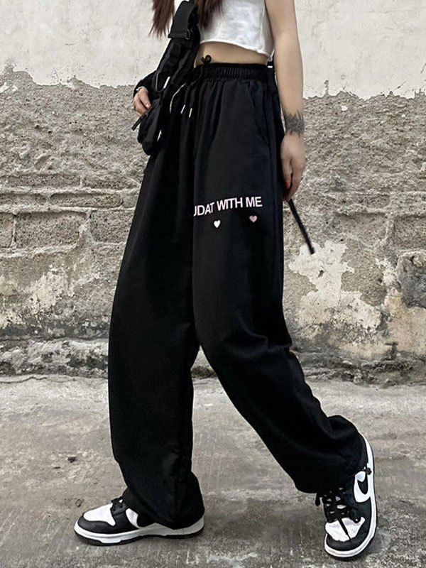 EMMIOL Pantalones joggers holgados con estampado de corazones