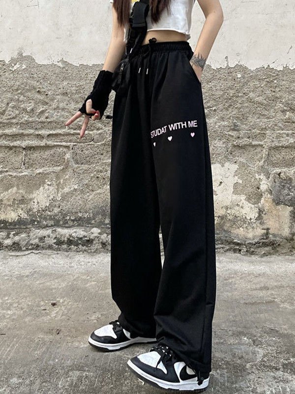 EMMIOL Pantalones joggers holgados con estampado de corazones