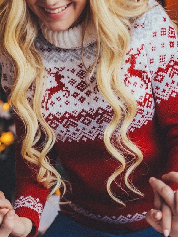 EMMIOL Jersey de punto navideño con cuello alto