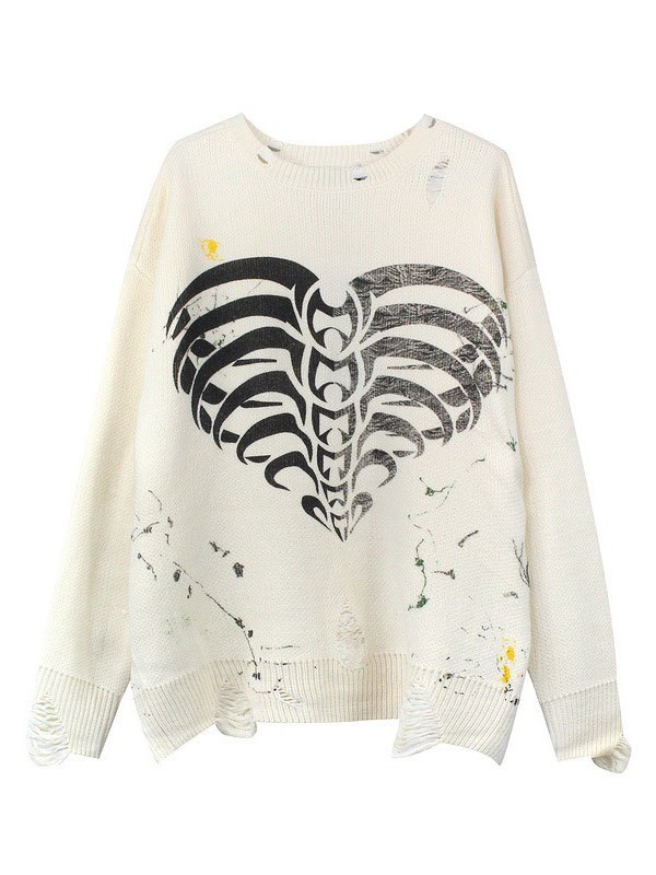 2022 Maglione oversize con teschio spruzzato invecchiato Bianca L In Maglie  e Cardigan Online Store. Best For Sale | Emmiol.com