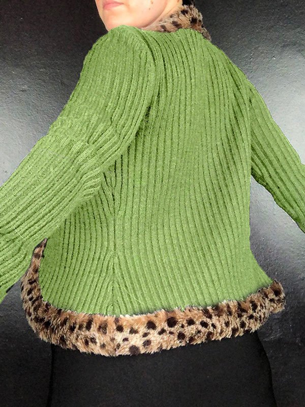 EMMIOL Cárdigan corto con ribete de piel sintética de leopardo