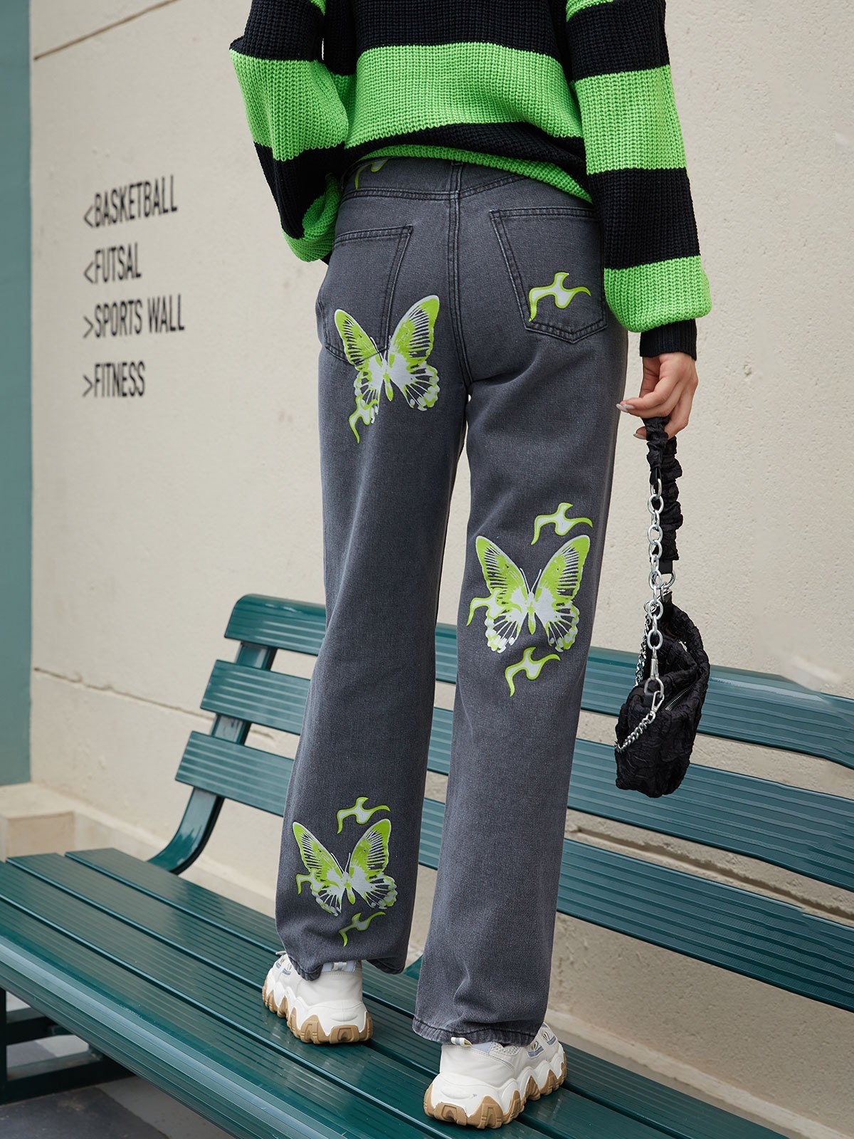 EMMIOL Butterfly Lightning Baggy-Jeans mit hoher Taille