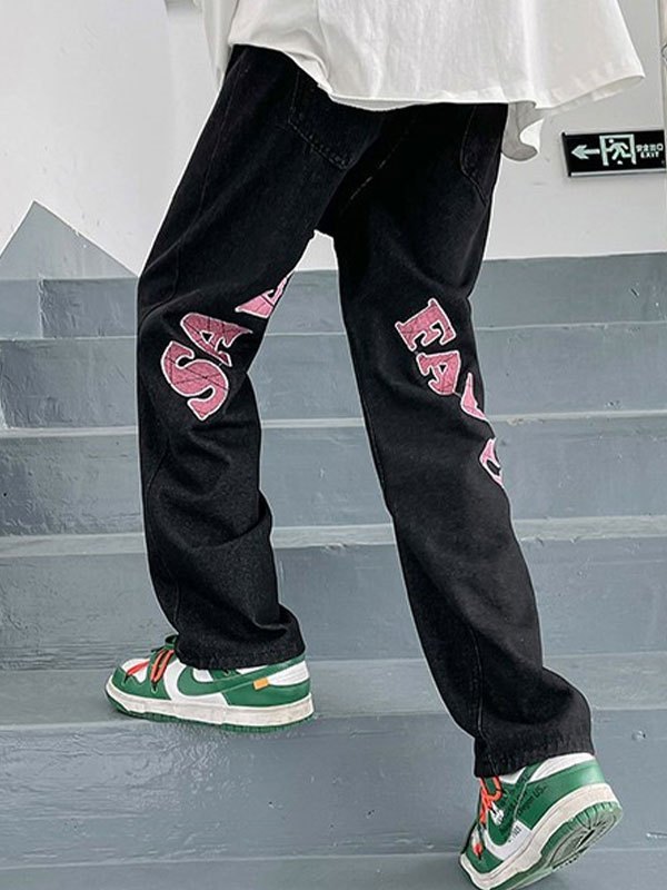 EMMIOL Vaqueros con estampado de letras para hombre
