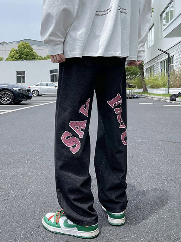 EMMIOL Vaqueros con estampado de letras para hombre