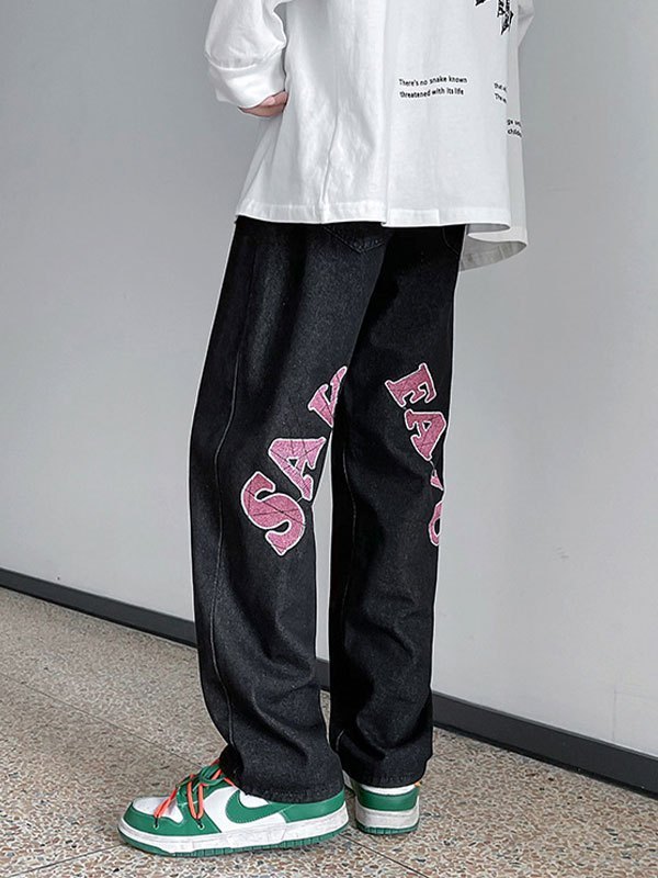 EMMIOL Vaqueros con estampado de letras para hombre