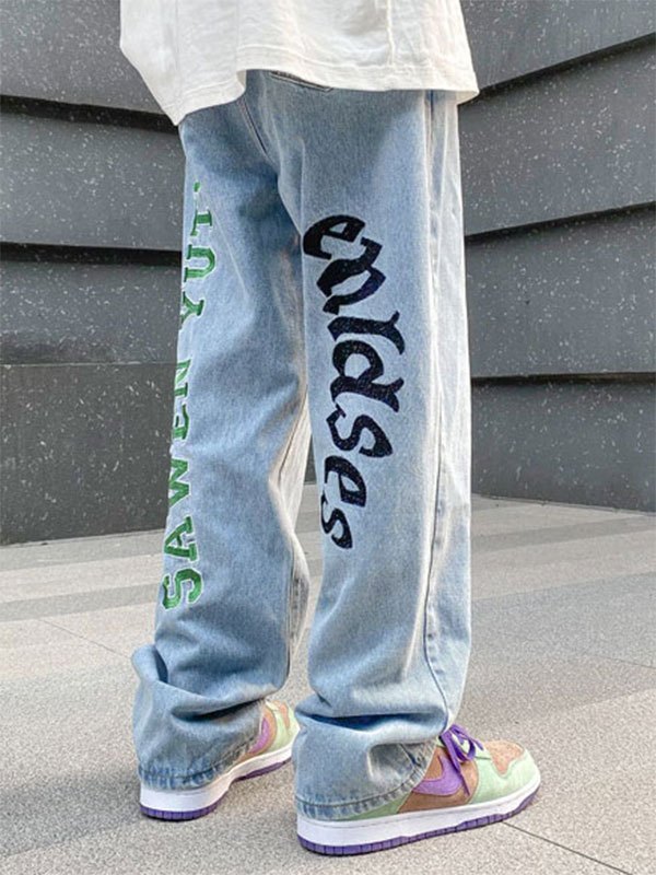 EMMIOL Men's Letter Embroidery Jeans