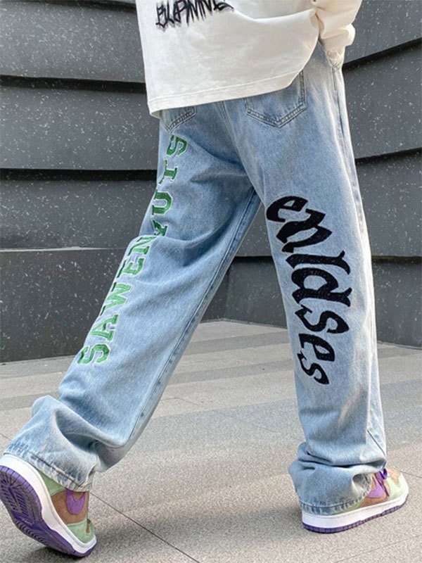 EMMIOL Men's Letter Embroidery Jeans
