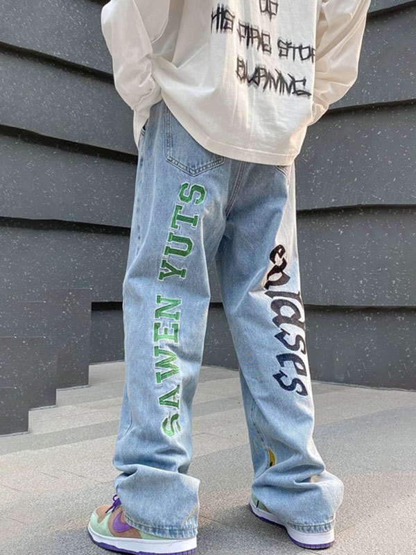 EMMIOL Men's Letter Embroidery Jeans