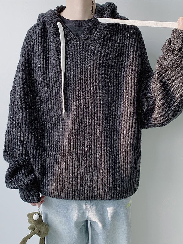 EMMIOL Sudadera con capucha de punto oversize para hombre