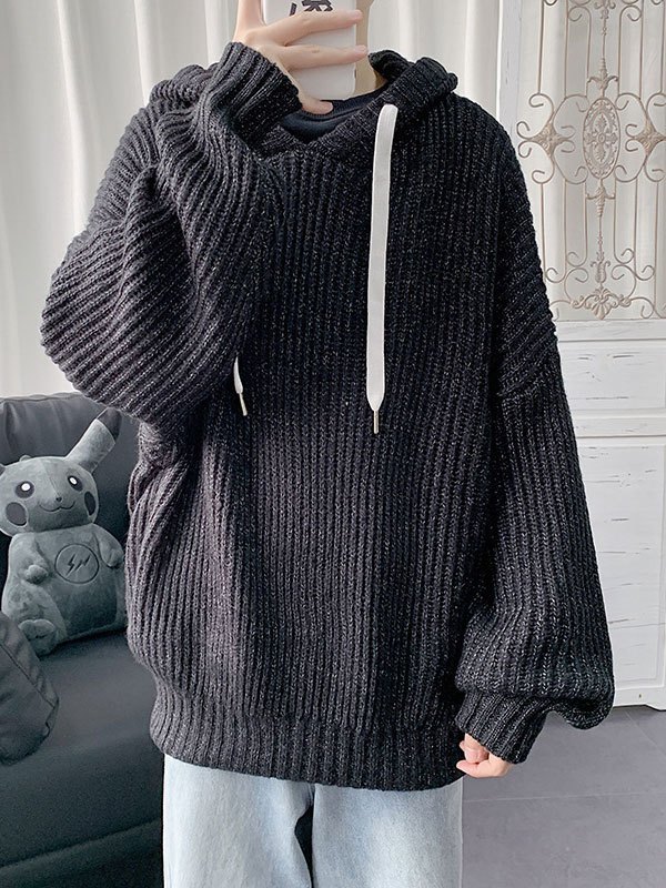 EMMIOL Sudadera con capucha de punto oversize para hombre