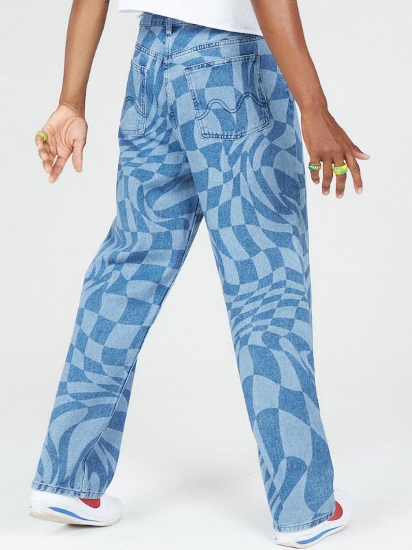 EMMIOL Vaqueros con estampado de cuadros lavados para hombre