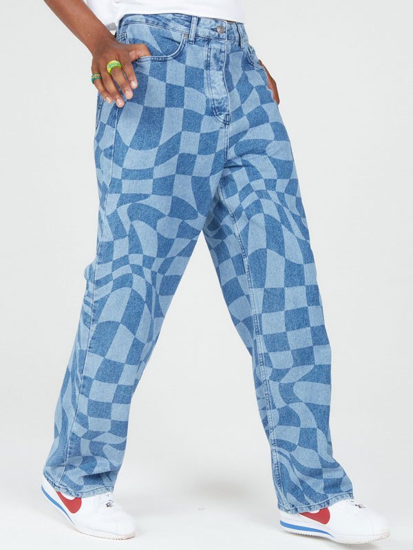 EMMIOL Vaqueros con estampado de cuadros lavados para hombre