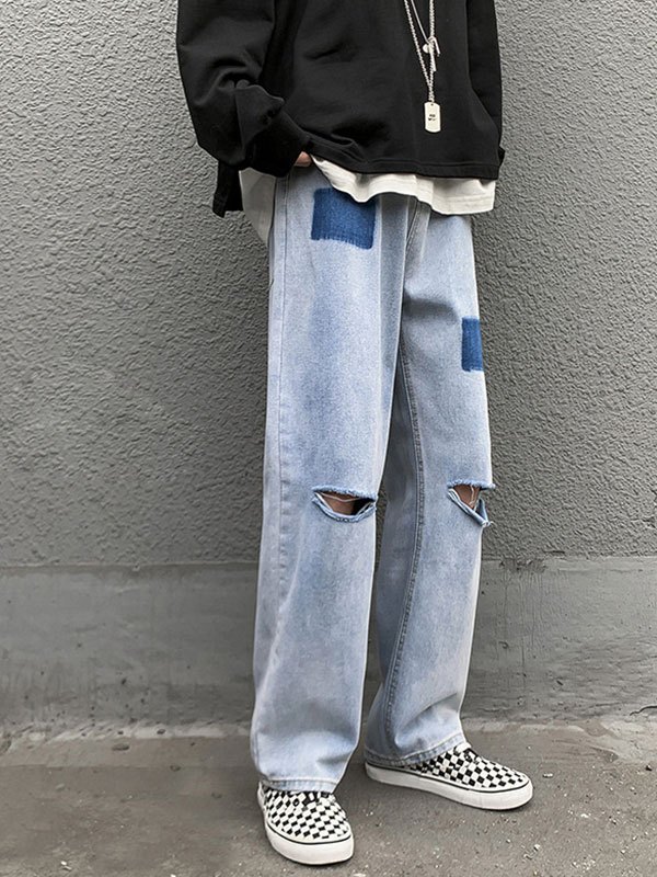 Emmiol Free shipping 2023 Men's Washed Ripped Jeans Blue M in Jeans online store. EMMIOL