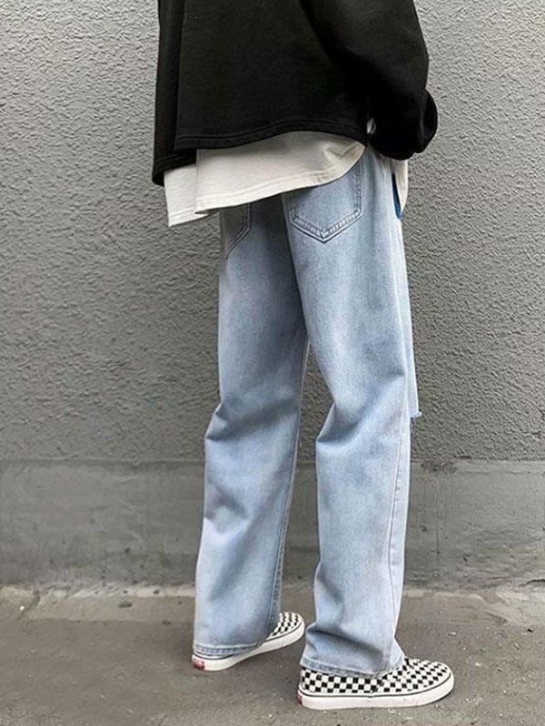 Emmiol Free shipping 2023 Men's Washed Ripped Jeans Blue M in Jeans online store. EMMIOL