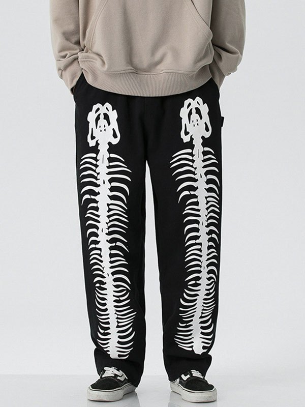 EMMIOL Pantalones cónicos con estampado de calaveras para hombre