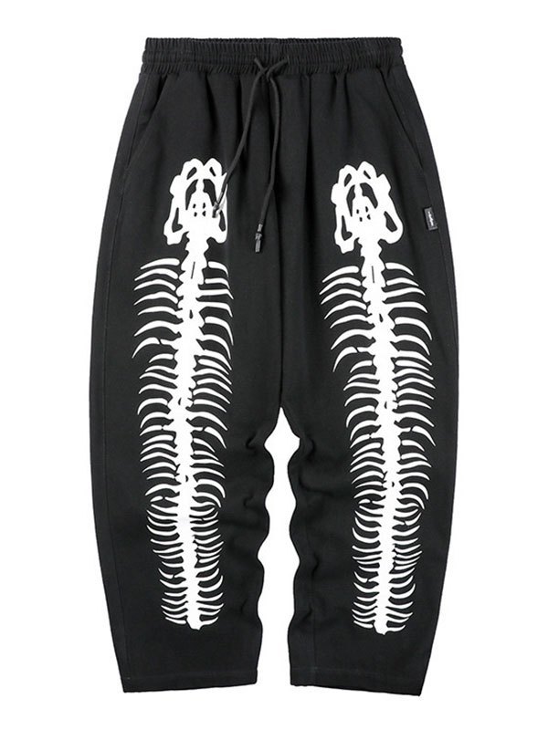 EMMIOL Pantalones cónicos con estampado de calaveras para hombre