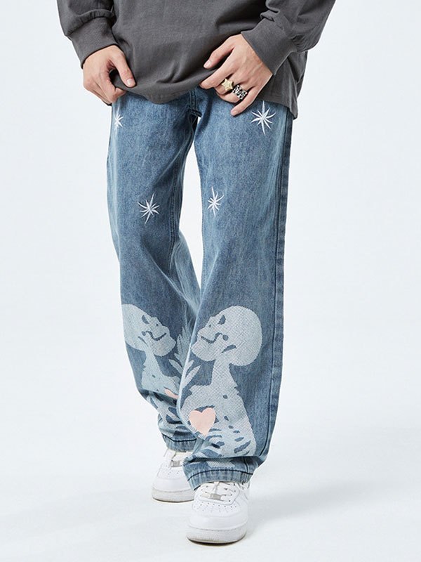 2022 Jeans da uomo a gamba dritta con teschio a forma di cuore Blu L In  Jeans Online Store. Best For Sale | Emmiol.com