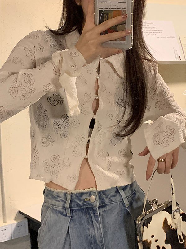 EMMIOL Long Sleeve Rose Crop Blouse