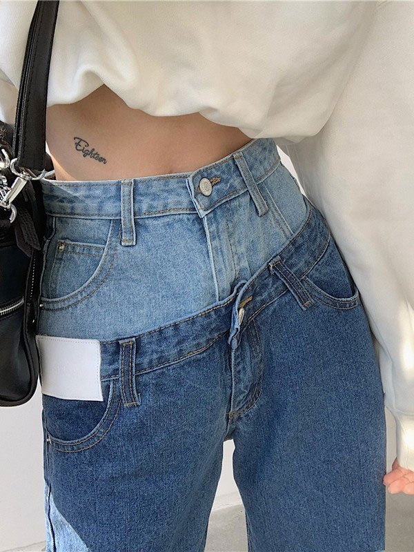 EMMIOL Double Waist Design Boyfriend Jeans