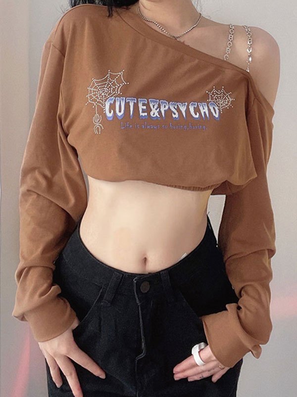 EMMIOL Sudadera corta estampada con hombros descubiertos