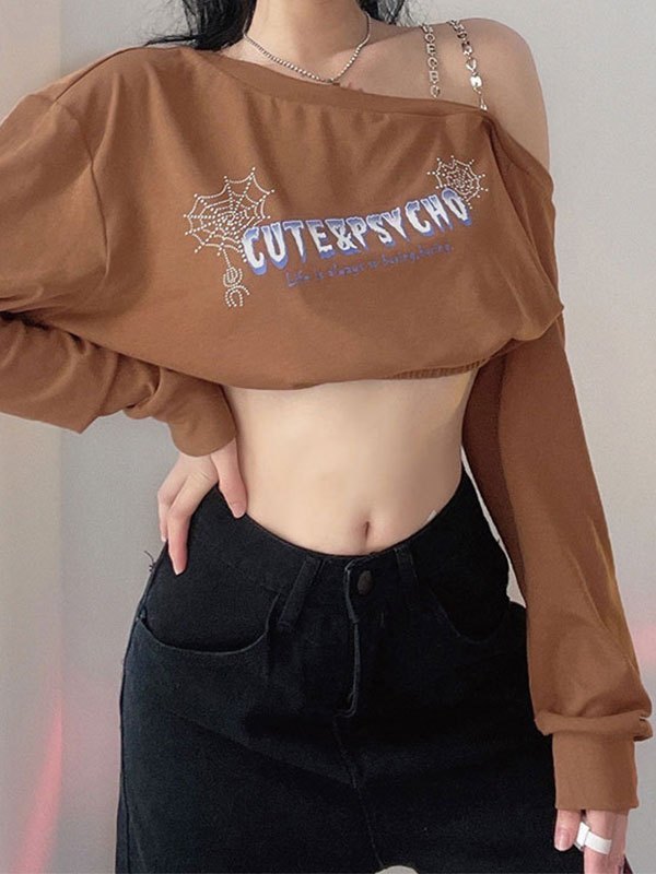 EMMIOL Sudadera corta estampada con hombros descubiertos
