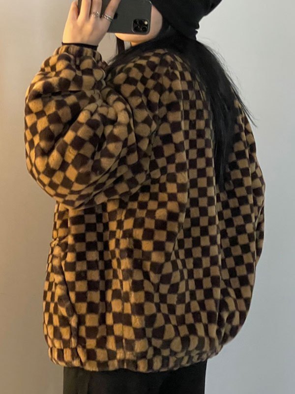 EMMIOL Oversized Checkered Fleece Coat
