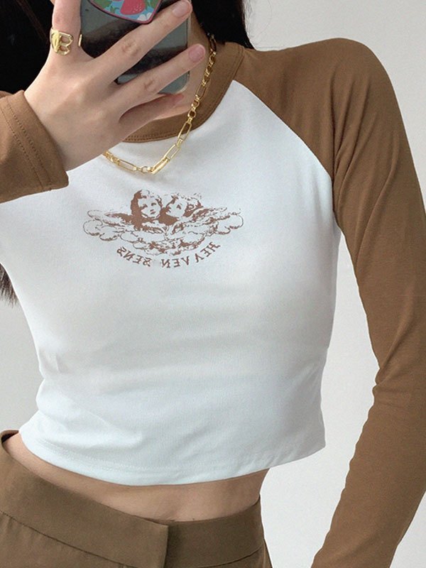 EMMIOL Angel Print Raglan Sleeve Crop Top