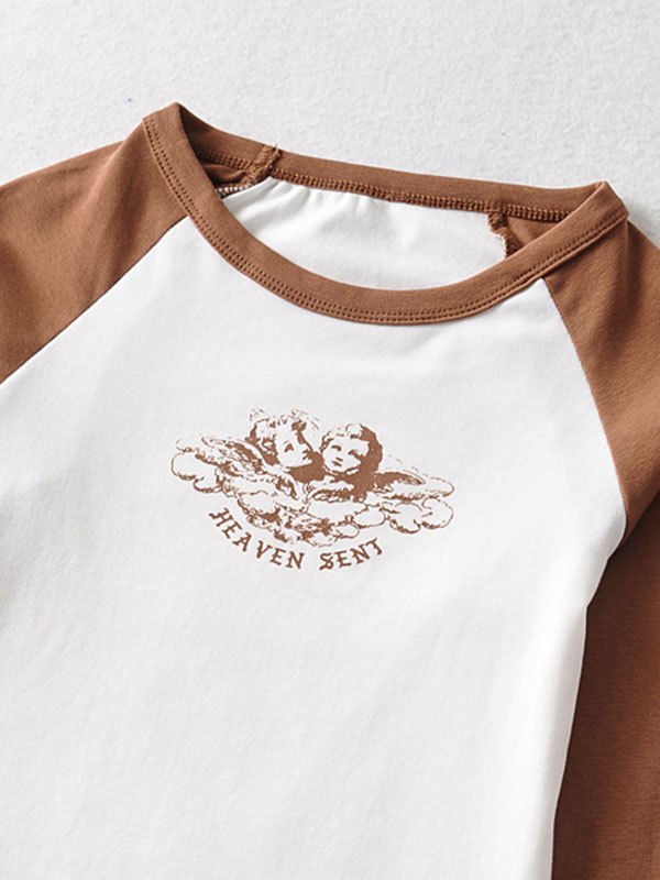 EMMIOL Angel Print Raglan Sleeve Crop Top
