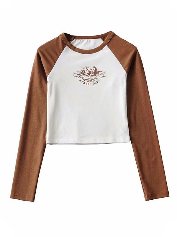 EMMIOL Angel Print Raglan Sleeve Crop Top