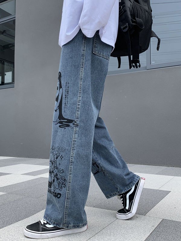 EMMIOL Graffiti Cartoon Print Boyfriend Jeans