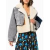 EMMIOL Denim Patchwork Faux Fur Coat
