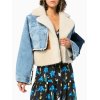 EMMIOL Denim Patchwork Faux Fur Coat
