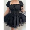 EMMIOL Puff Sleeve Corset Tie Mini Dress