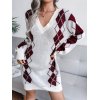 EMMIOL Vestido tipo jersey de manga larga con cuello en V y manga larga