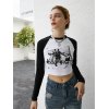 EMMIOL Bedrucktes Raglan-Crop-Top mit langen Ärmeln