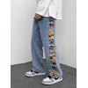 EMMIOL Jeans recortados con estampado de dibujos animados de retazos para hombre