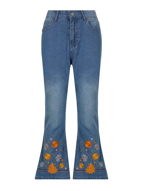 EMMIOL Jeans a zampa con ricamo floreale
