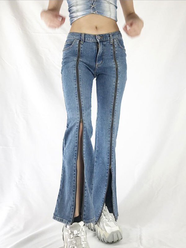 EMMIOL Flare-Jeans mit Reißverschluss-Design